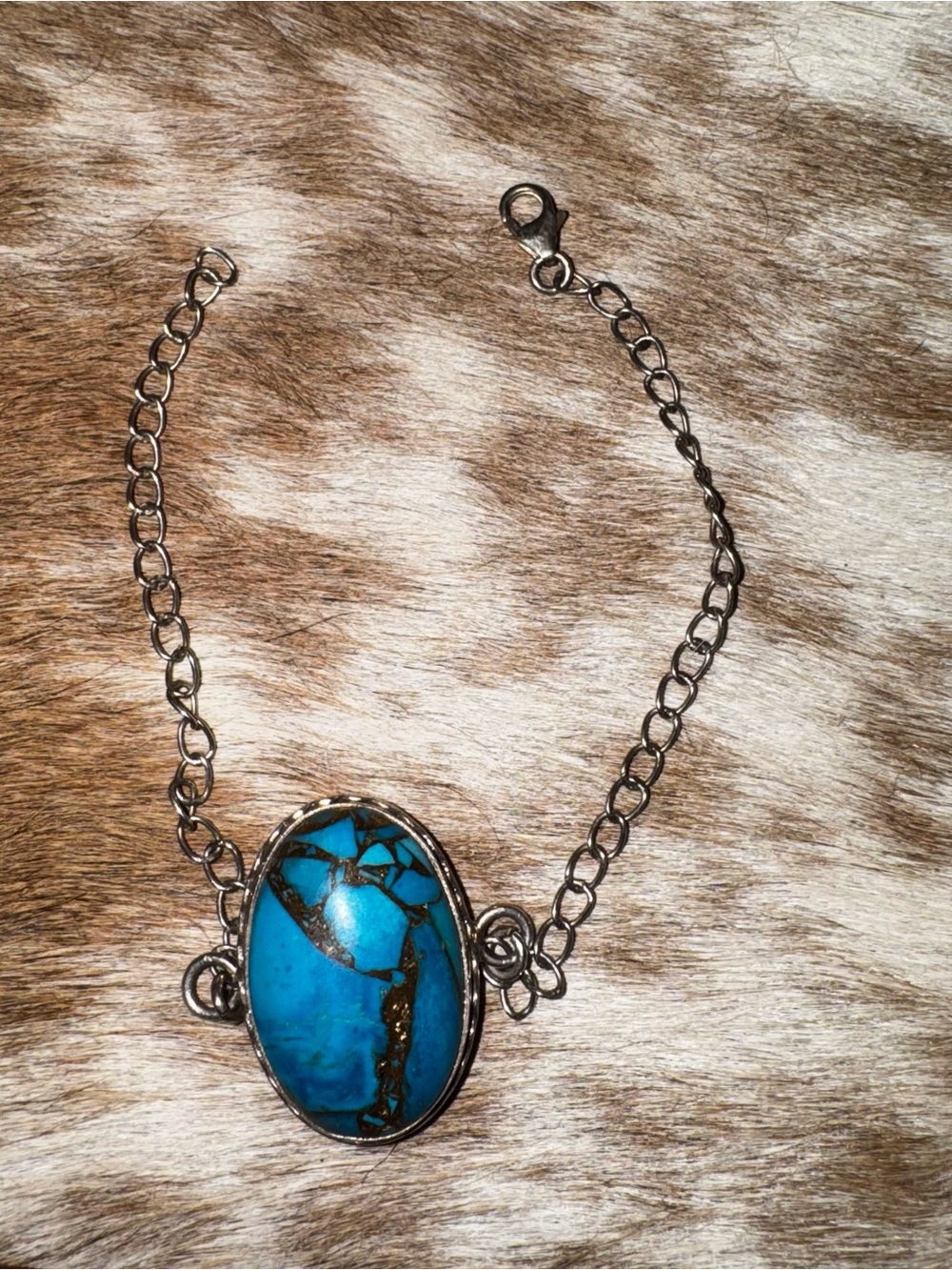 Copper Turquoise Silver Chain Bracelet